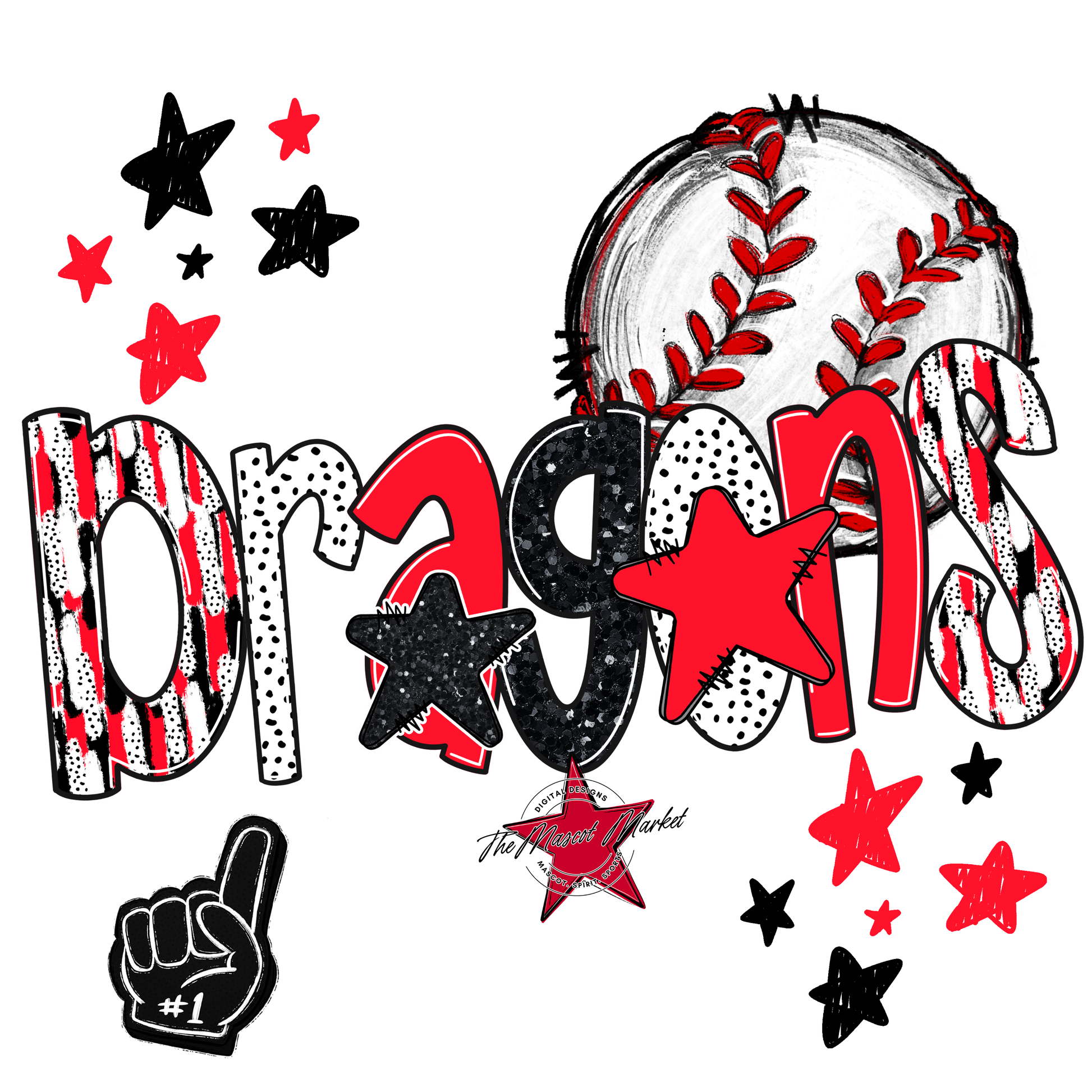 Dragons Baseball Scrape-Bright Red