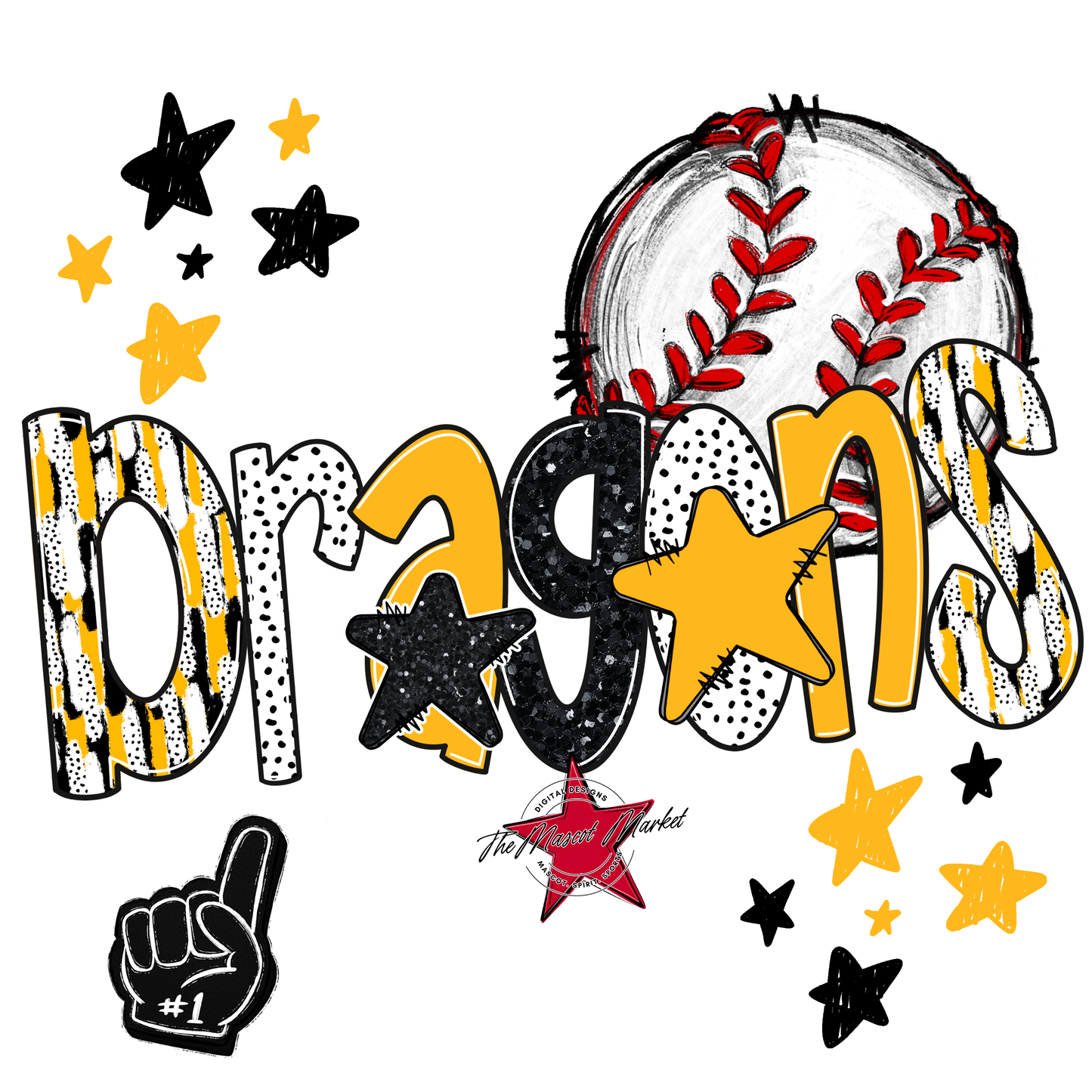 Dragons Baseball Scrape-Yellow
