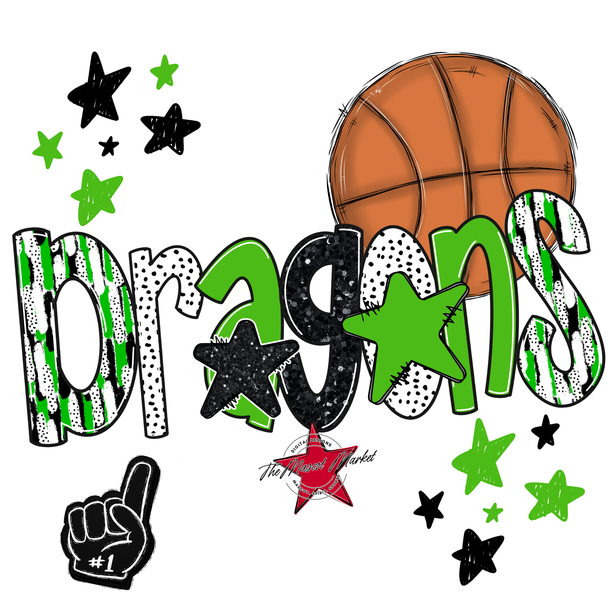 Dragons Basketball Scrape-Bright Green