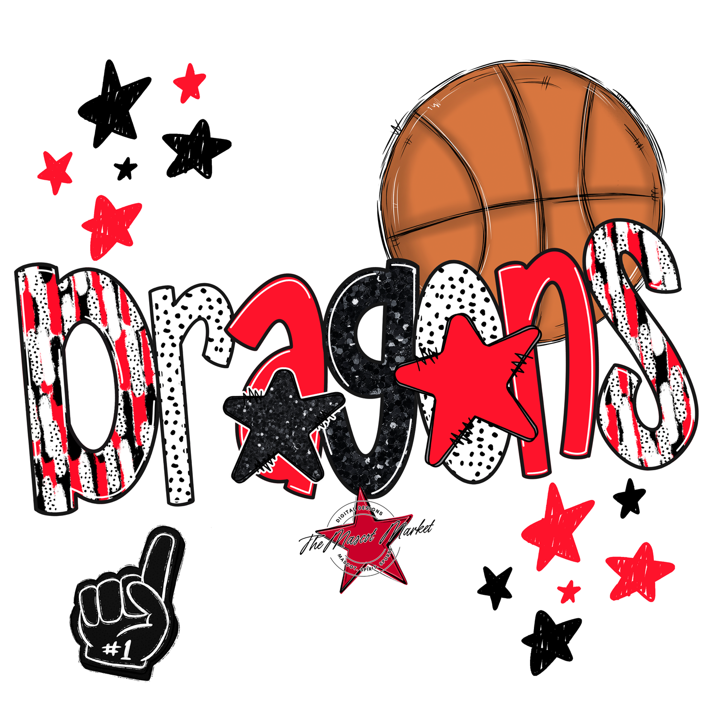 Dragons Basketball Scrape-Bright Red