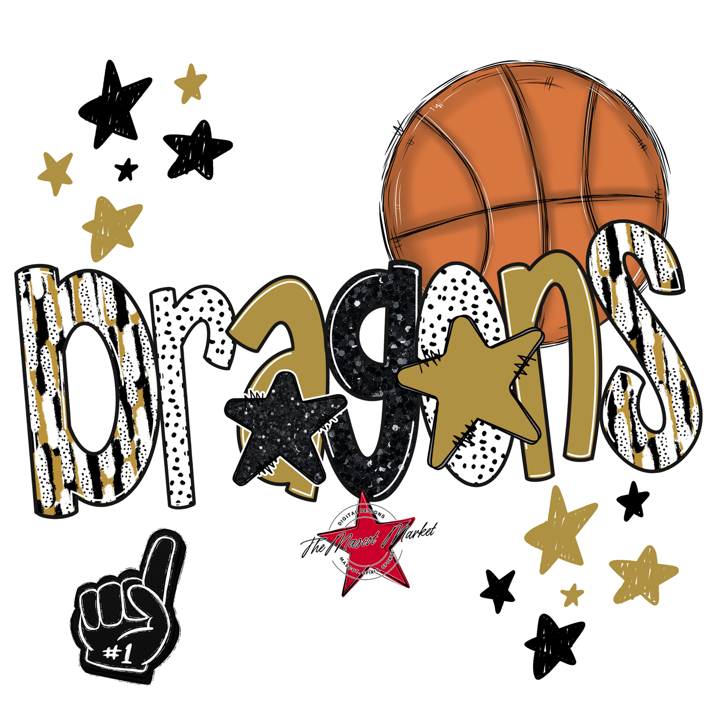 Dragons Basketball Scrape-Gold