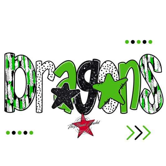 Dragons Brushstroke Alpha w Arrows-Bright Green