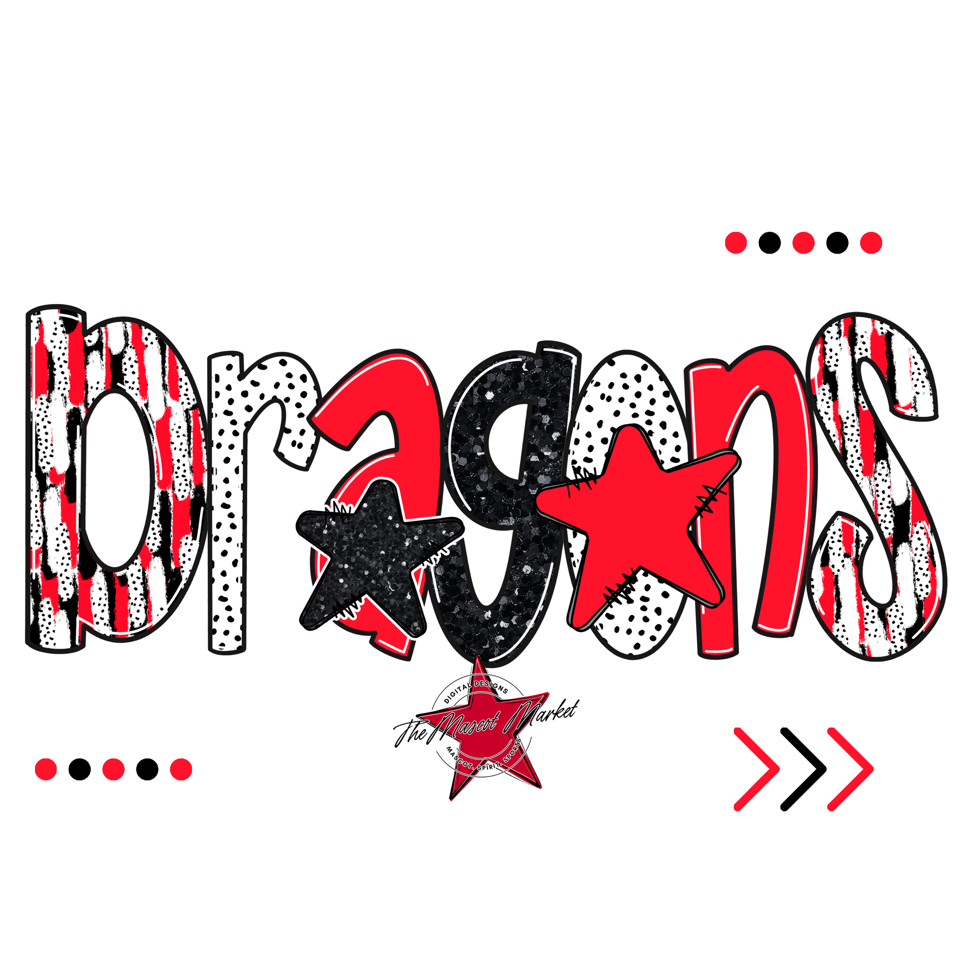 Dragons Brushstroke Alpha w Arrows-Bright Red
