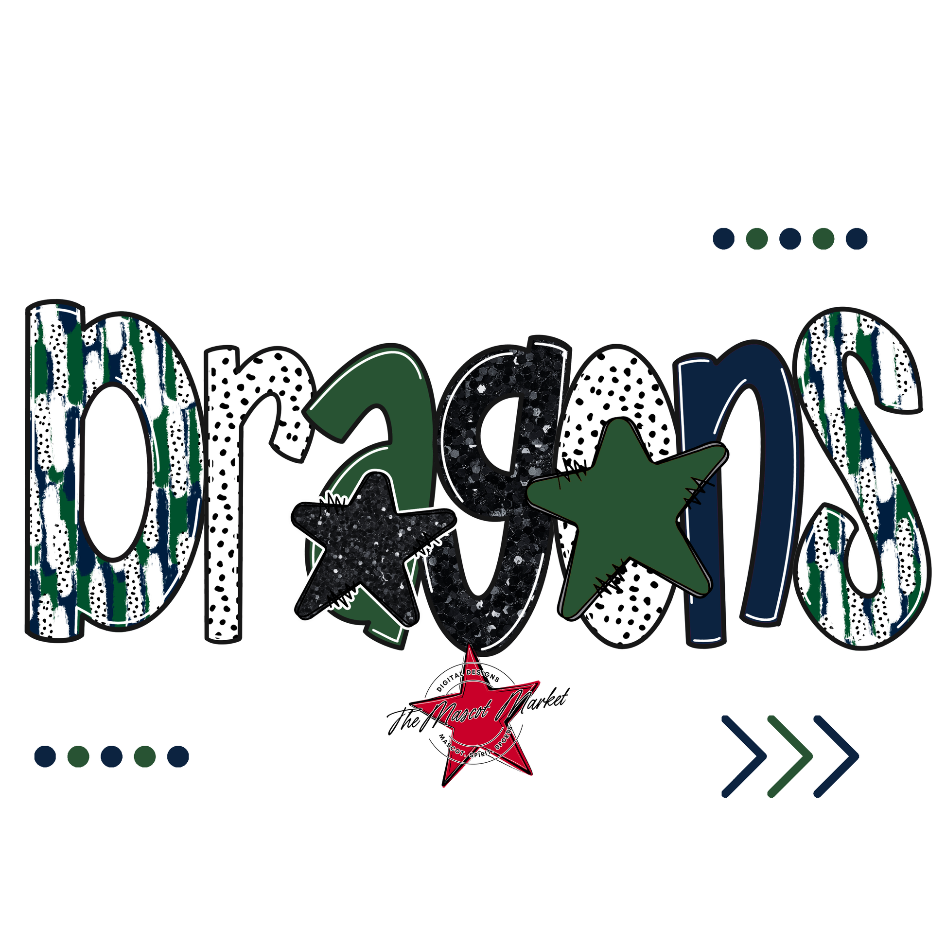 Dragons Brushstroke Alpha w Arrows-Navy-Green