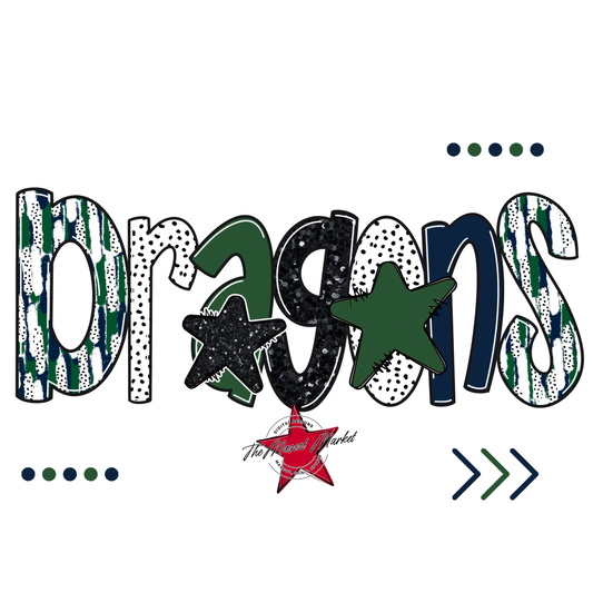 Dragons Brushstroke Alpha w Arrows-Navy-Green