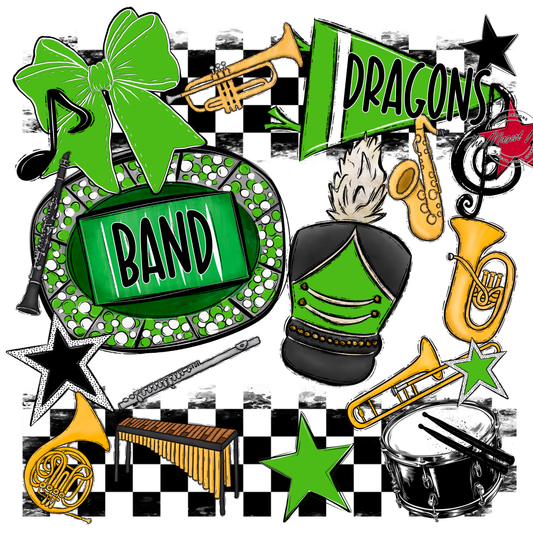 Dragons Checkers Band Spirit Design-Bright Green