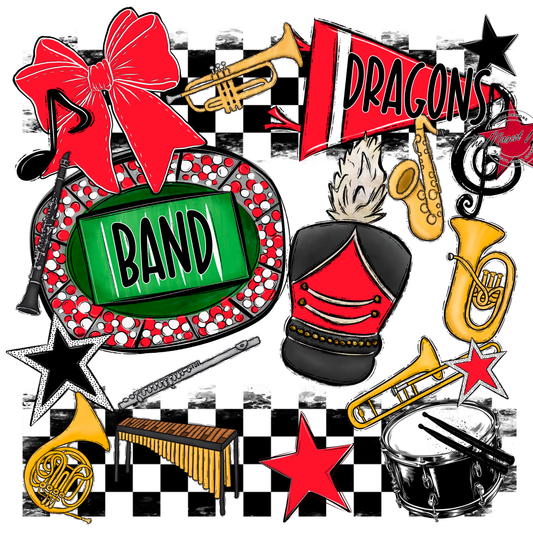 Dragons Checkers Band Spirit Design-Bright Red
