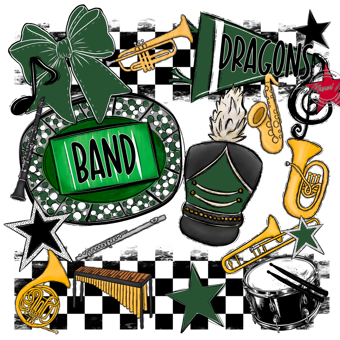 Dragons Checkers Band Spirit Design-Green
