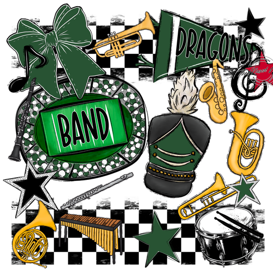 Dragons Checkers Band Spirit Design-Green