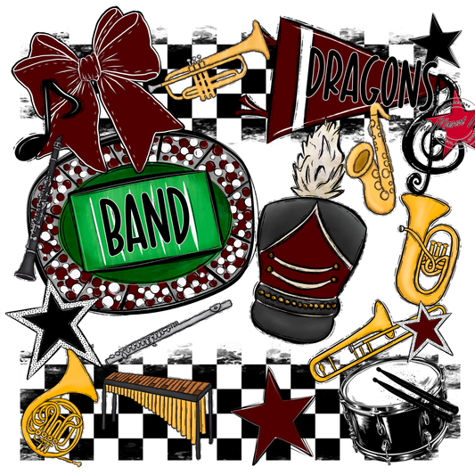 Dragons Checkers Band Spirit Design-Maroon
