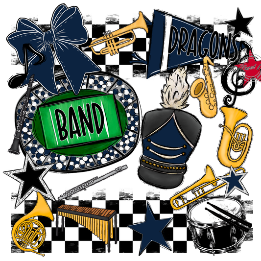 Dragons Checkers Band Spirit Design-Navy