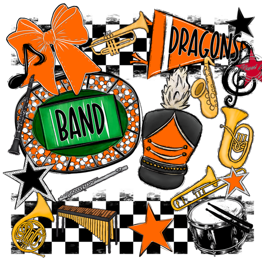 Dragons Checkers Band Spirit Design-Orange