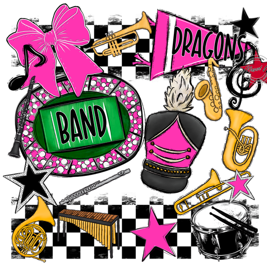Dragons Checkers Band Spirit Design-Pink