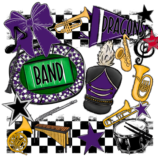 Dragons Checkers Band Spirit Design-Purple