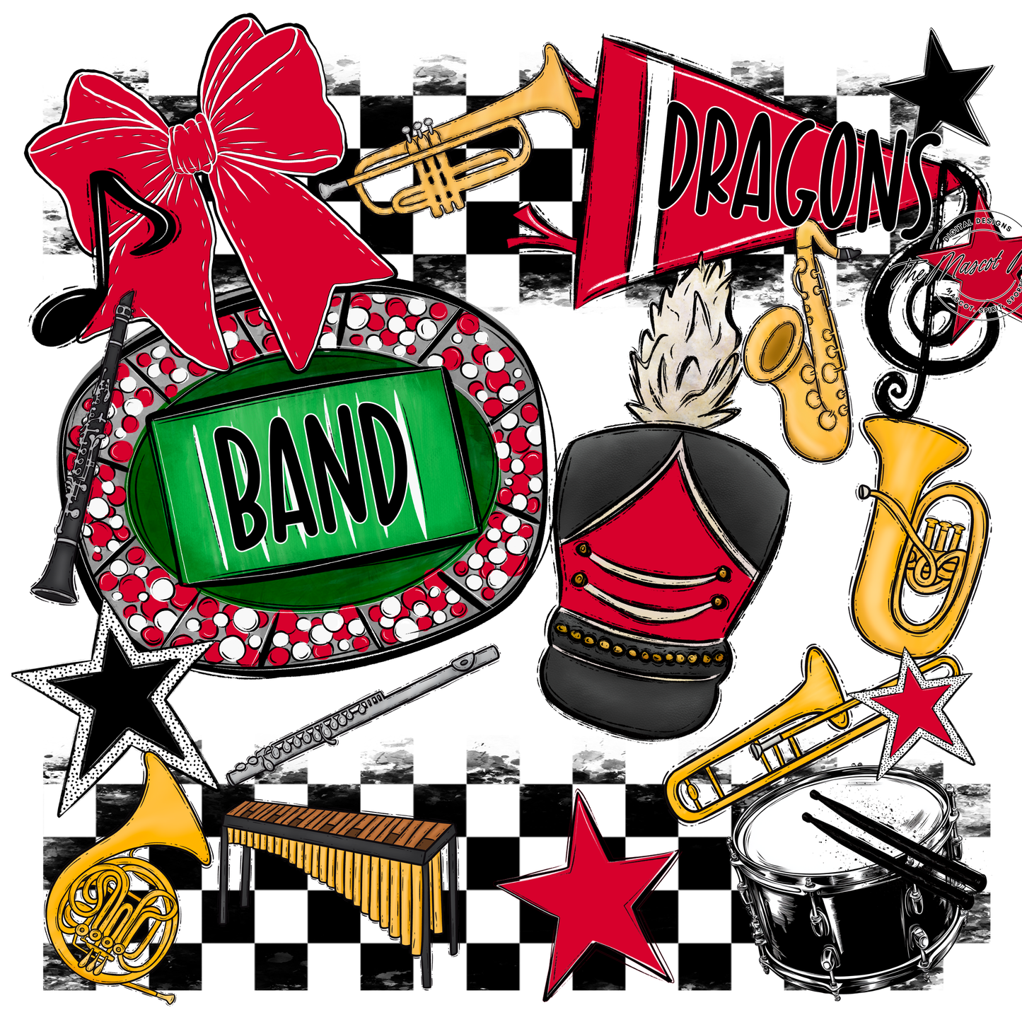 Dragons Checkers Band Spirit Design-Red