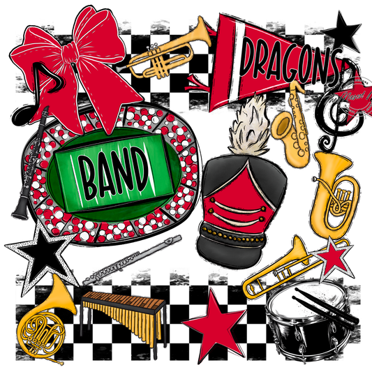 Dragons Checkers Band Spirit Design-Red
