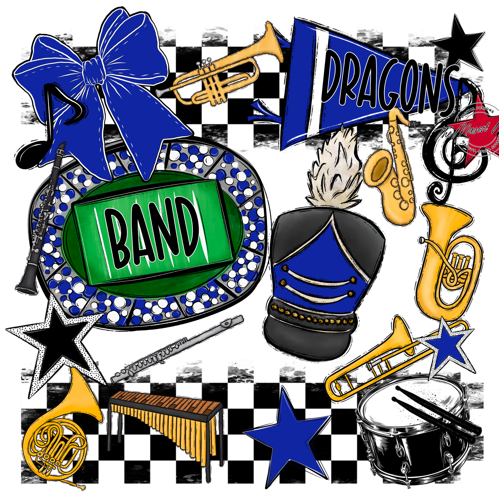 Dragons Checkers Band Spirit Design-Royal Blue