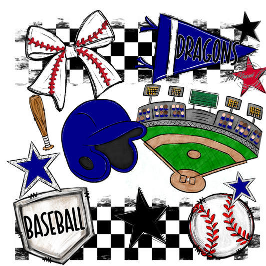 Dragons Checkers Baseball Spirit Design-Blue