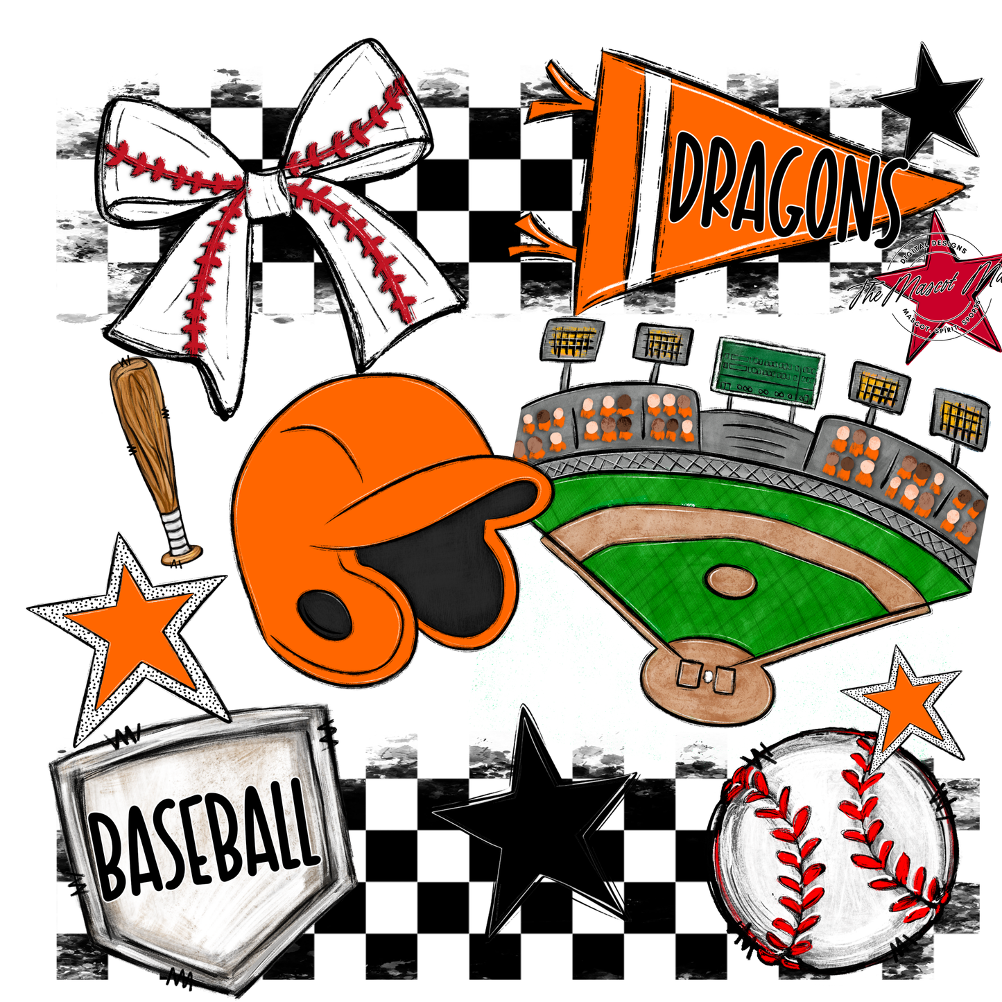 Dragons Checkers Baseball Spirit Design-Orange