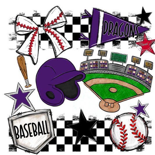 Dragons Checkers Baseball Spirit Design-Purple