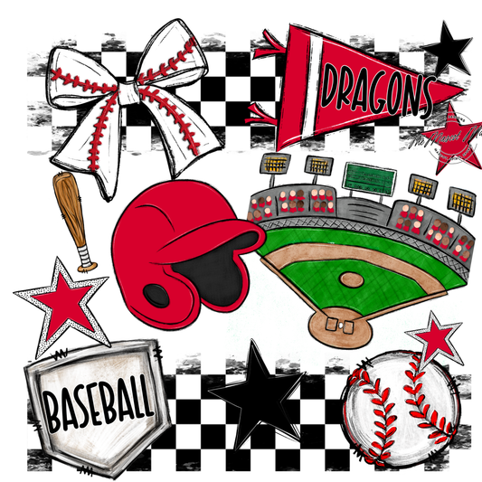 Dragons Checkers Baseball Spirit Design-Red