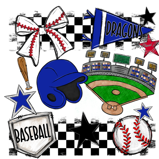 Dragons Checkers Baseball Spirit Design-Royal Blue