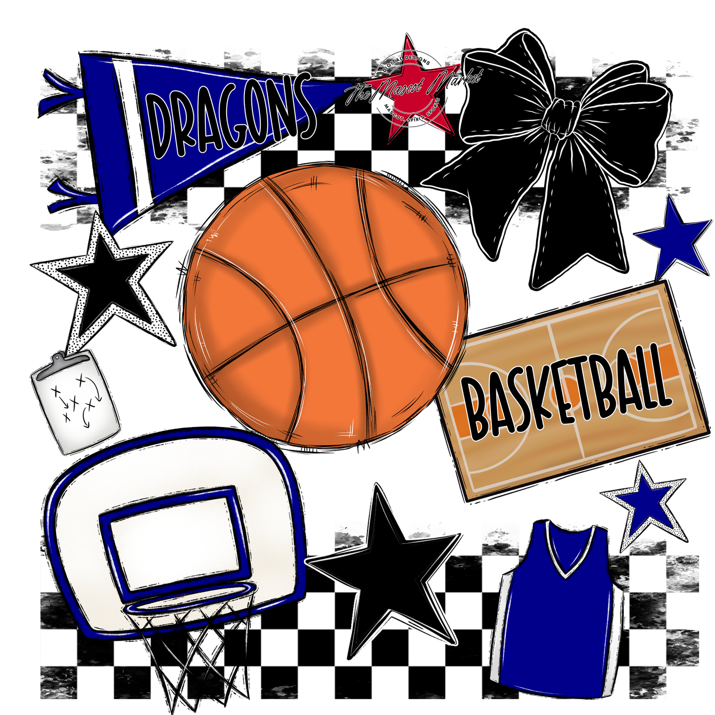 Dragons Checkers Basketball Spirit Design-Blue
