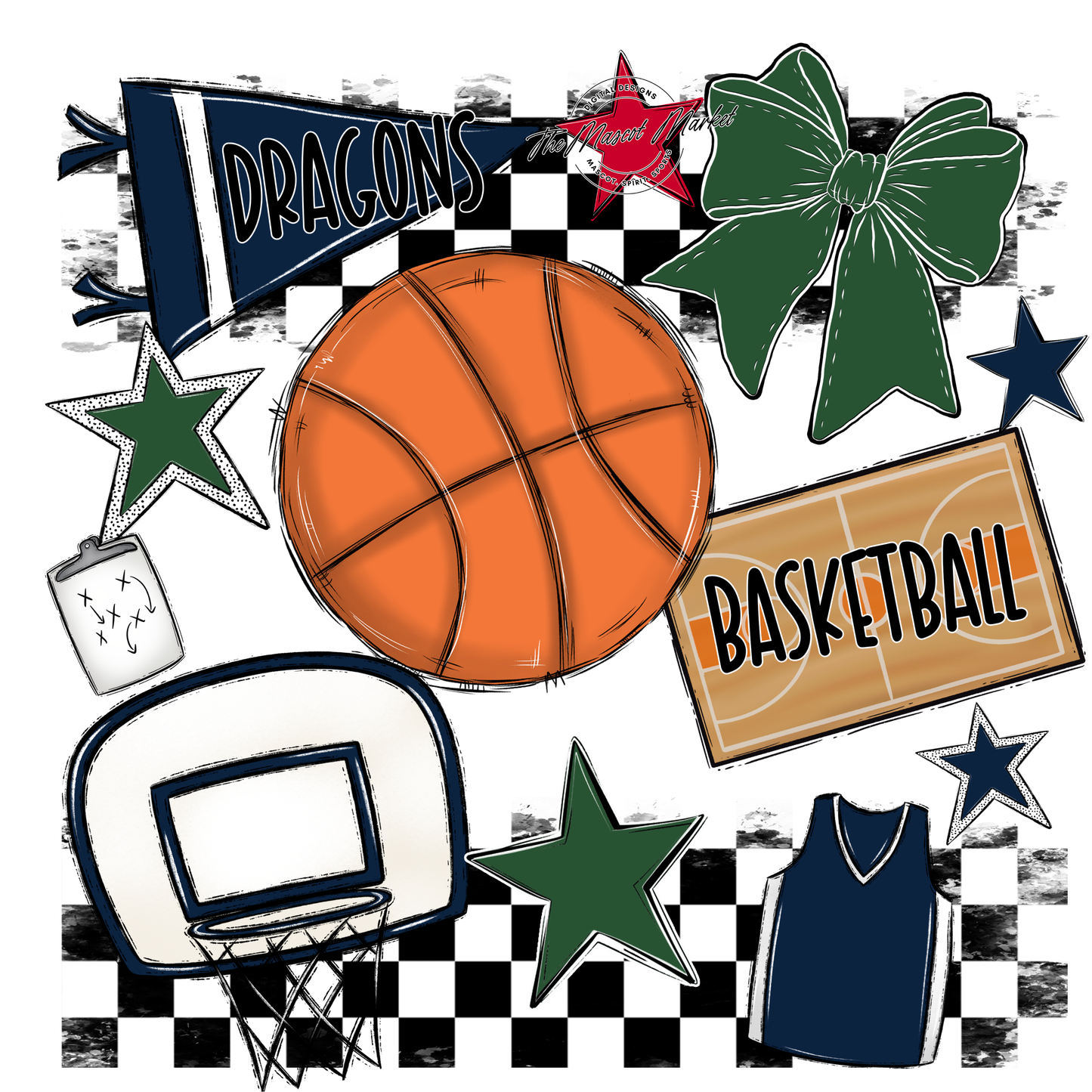Dragons Checkers Basketball Spirit Design-Navy-Green