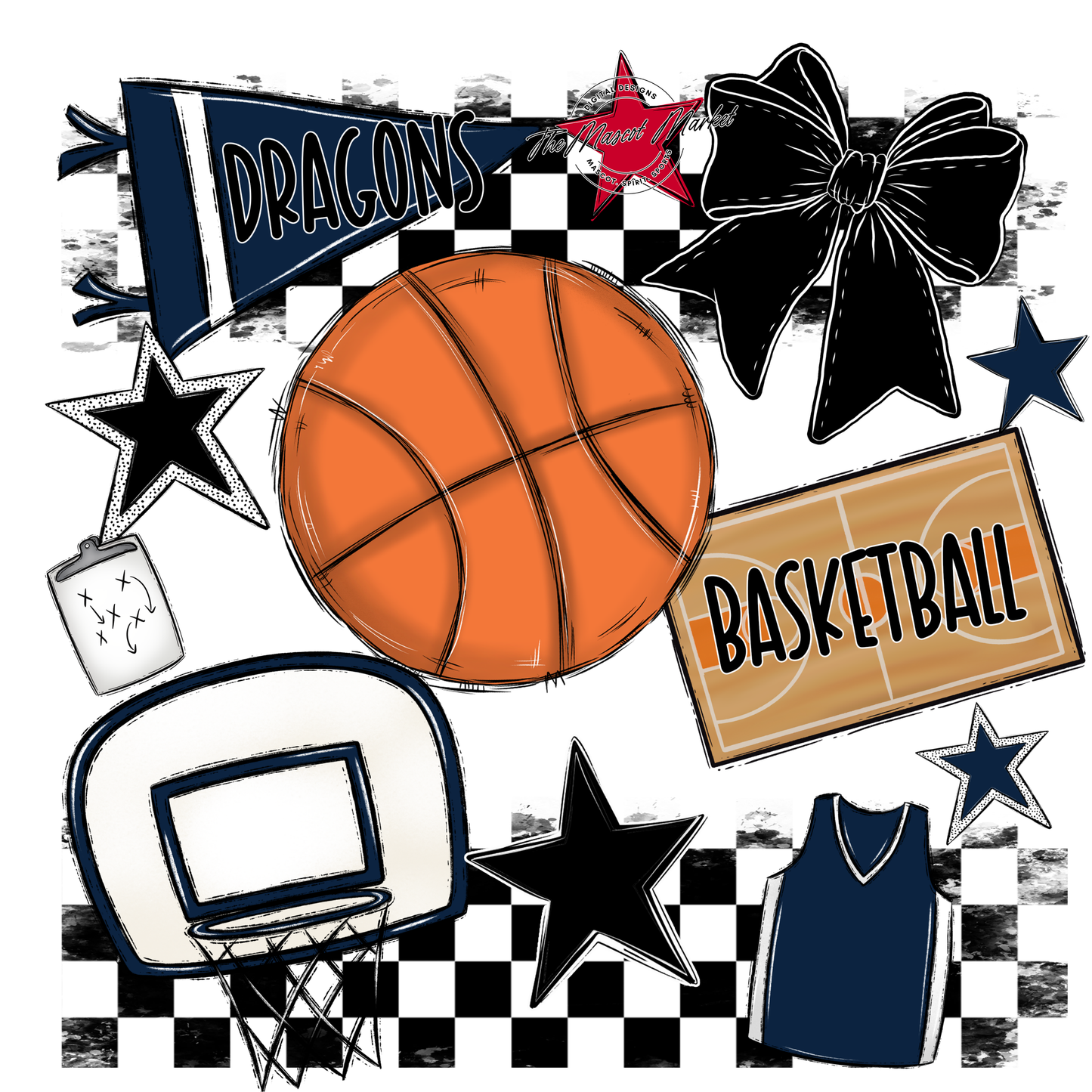 Dragons Checkers Basketball Spirit Design-Navy