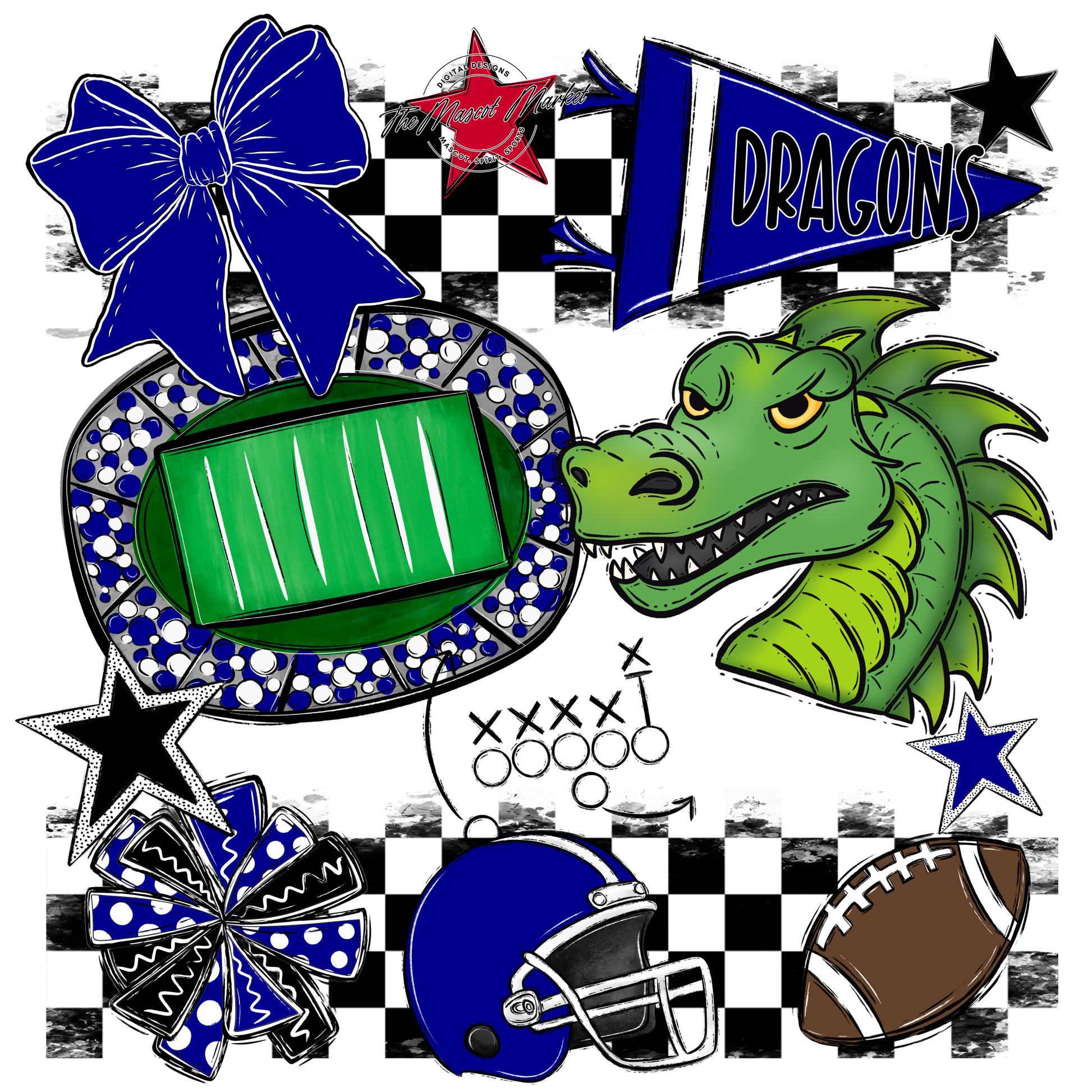 Dragons Checkers Mascot Spirit Design-Blue