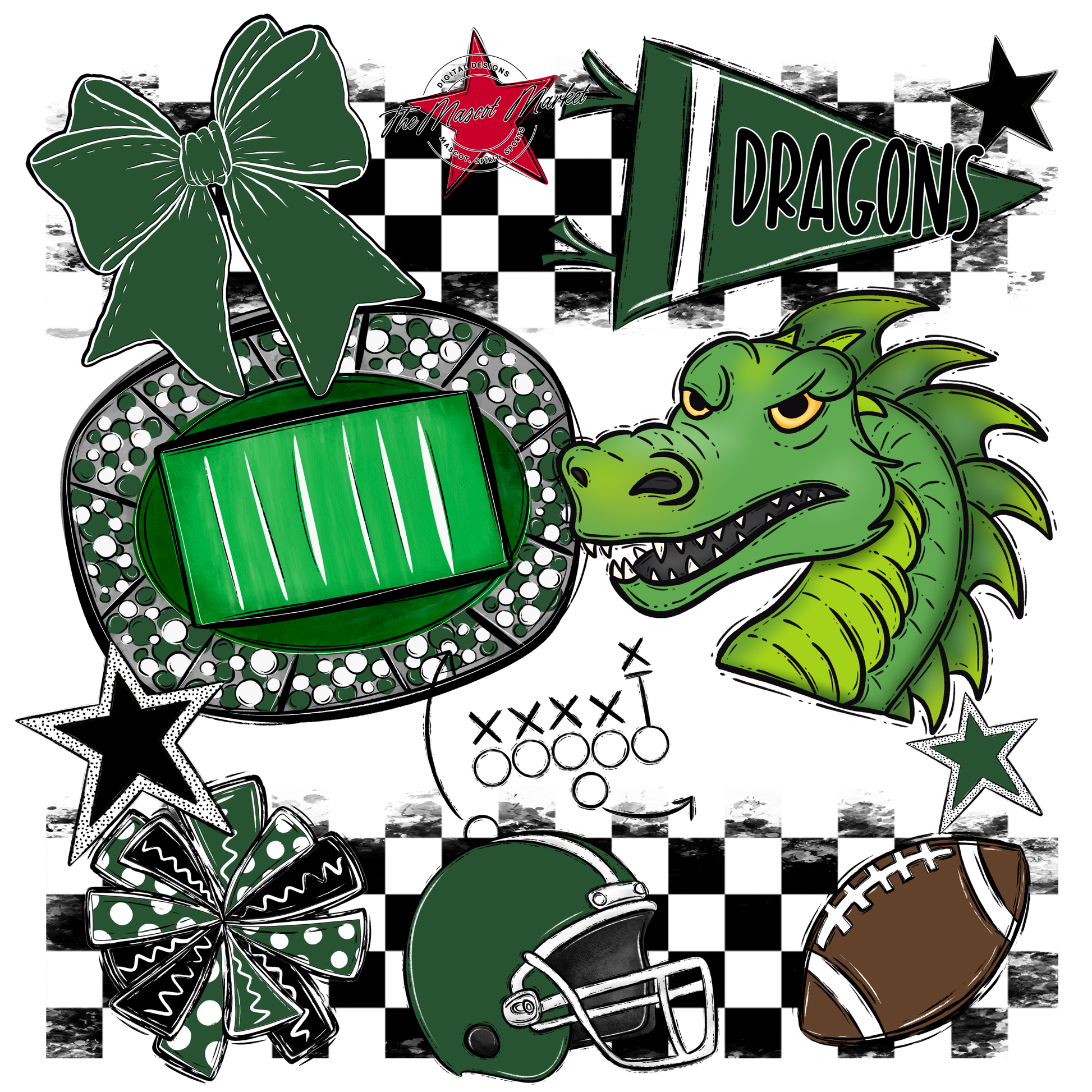 Dragons Checkers Mascot Spirit Design-Green