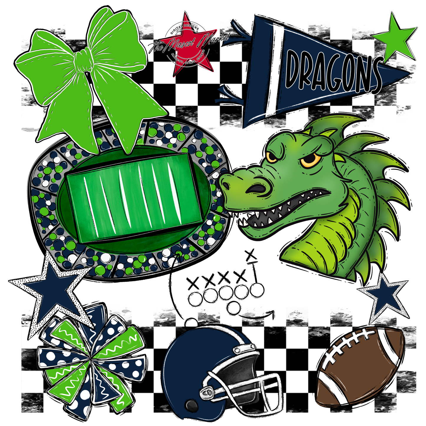 Dragons Checkers Mascot Spirit Design-Navy