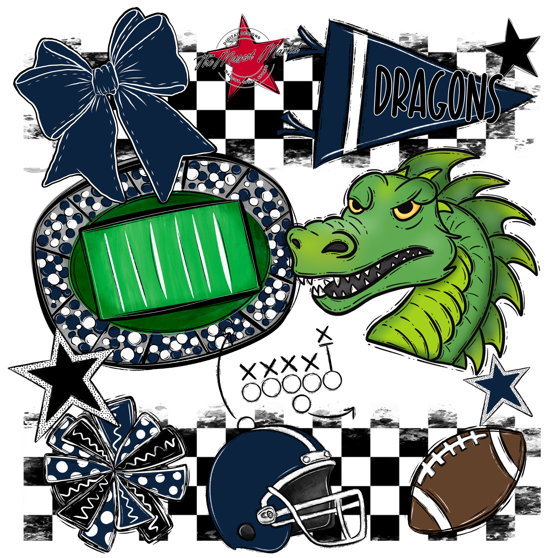 Dragons Checkers Mascot Spirit Design-Navy