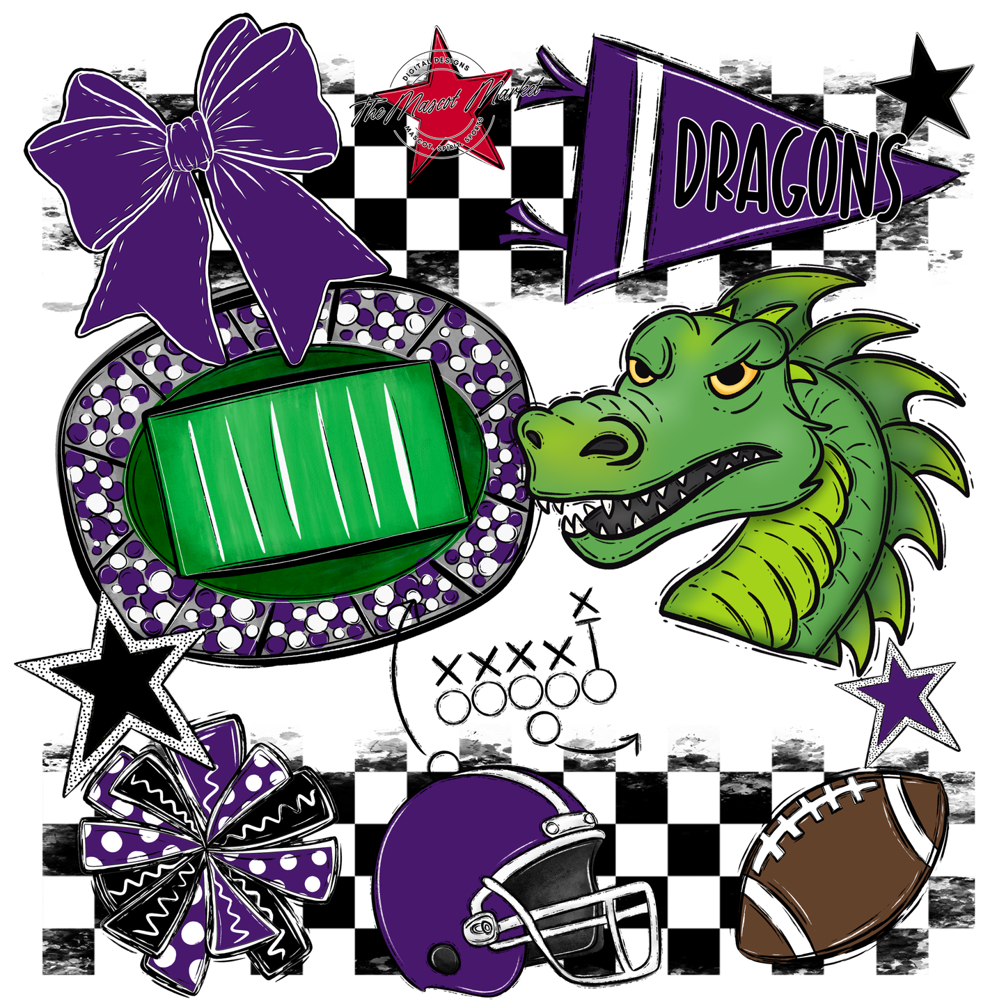 Dragons Checkers Mascot Spirit Design-Purple