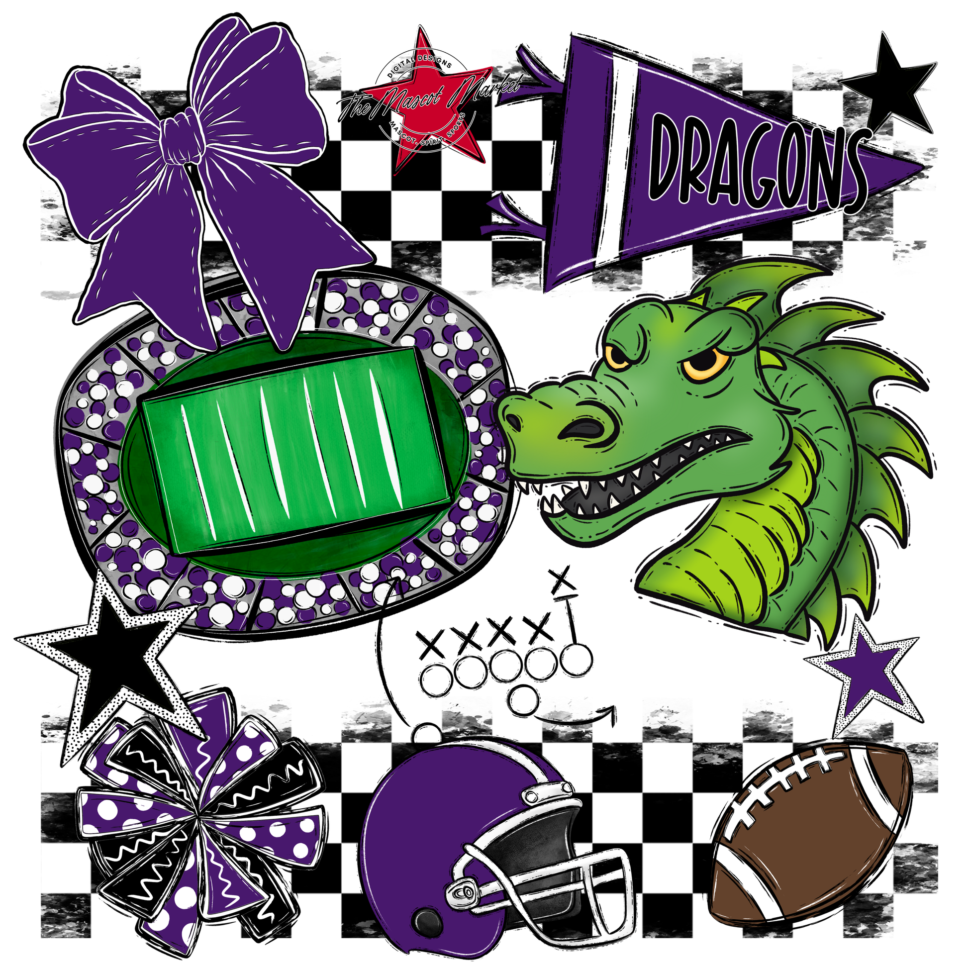 Dragons Checkers Mascot Spirit Design-Purple