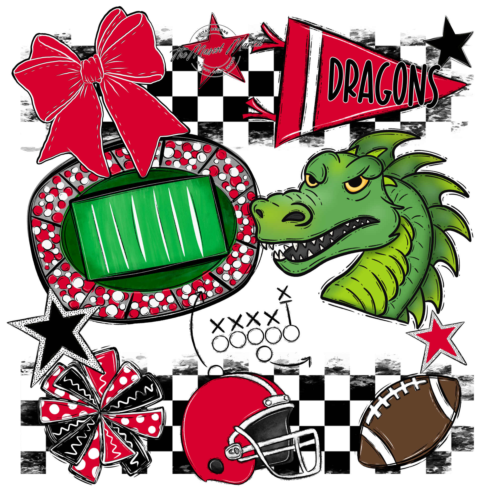 Dragons Checkers Mascot Spirit Design-Red