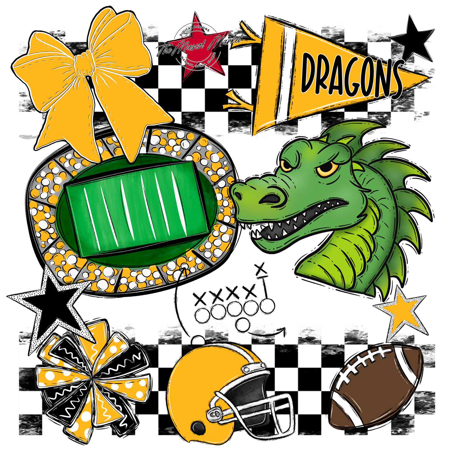 Dragons Checkers Mascot Spirit Design-Yellow