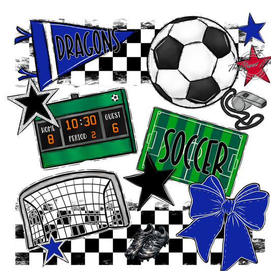 Dragons Checkers Soccer Spirit Design-Blue