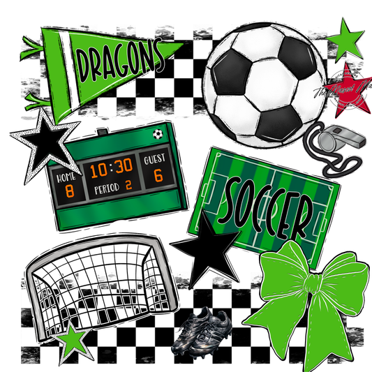 Dragons Checkers Soccer Spirit Design-Bright Green