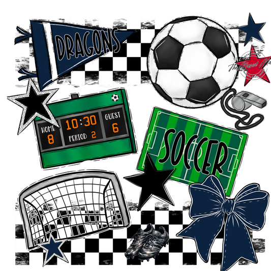 Dragons Checkers Soccer Spirit Design-Navy