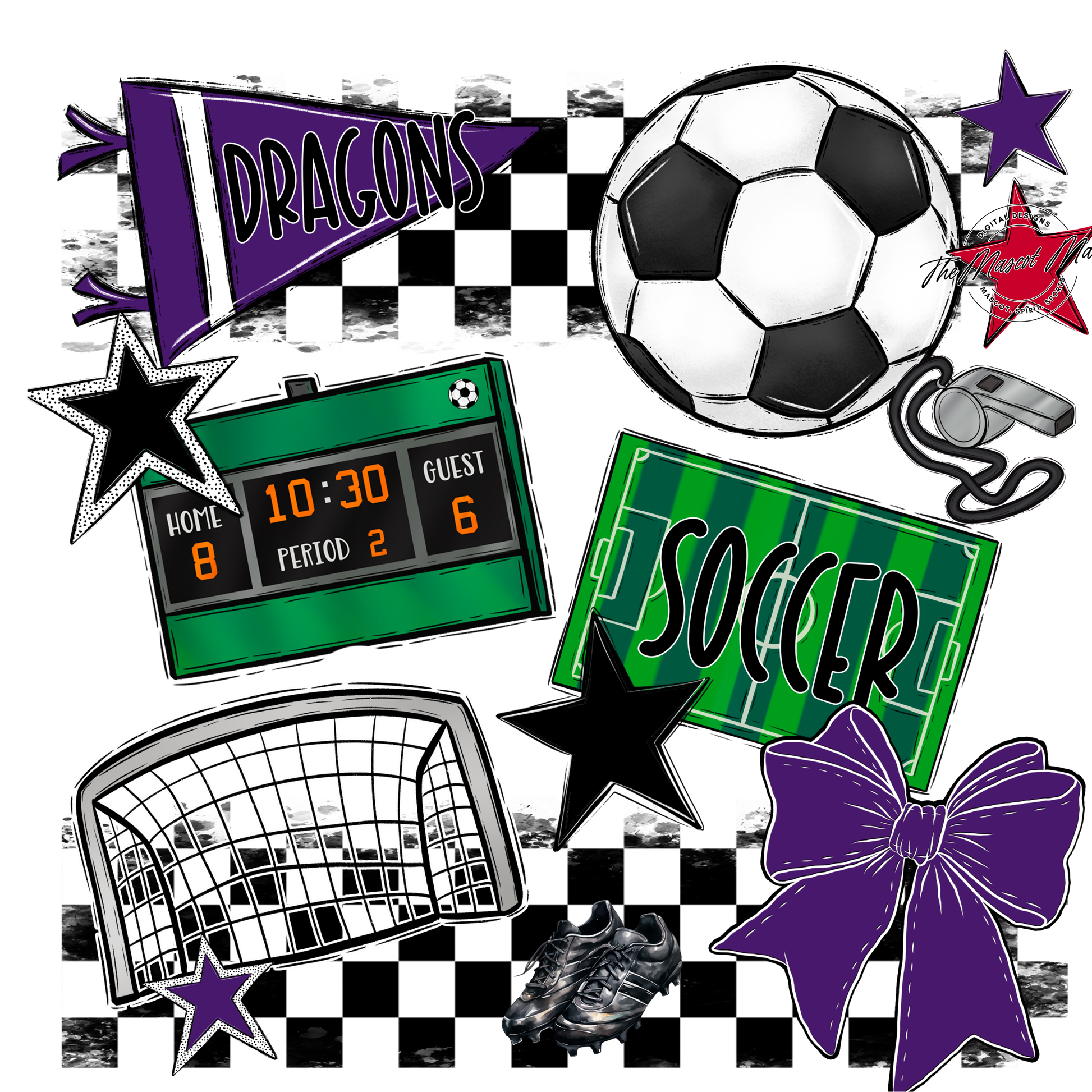 Dragons Checkers Soccer Spirit Design-Purple