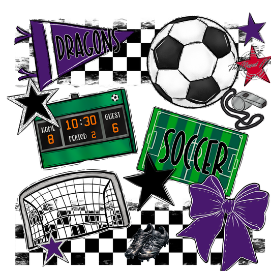 Dragons Checkers Soccer Spirit Design-Purple