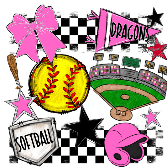 Dragons Checkers Softball Spirit Design-Baby Pink