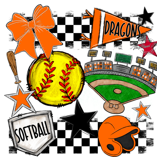 Dragons Checkers Softball Spirit Design-Orange