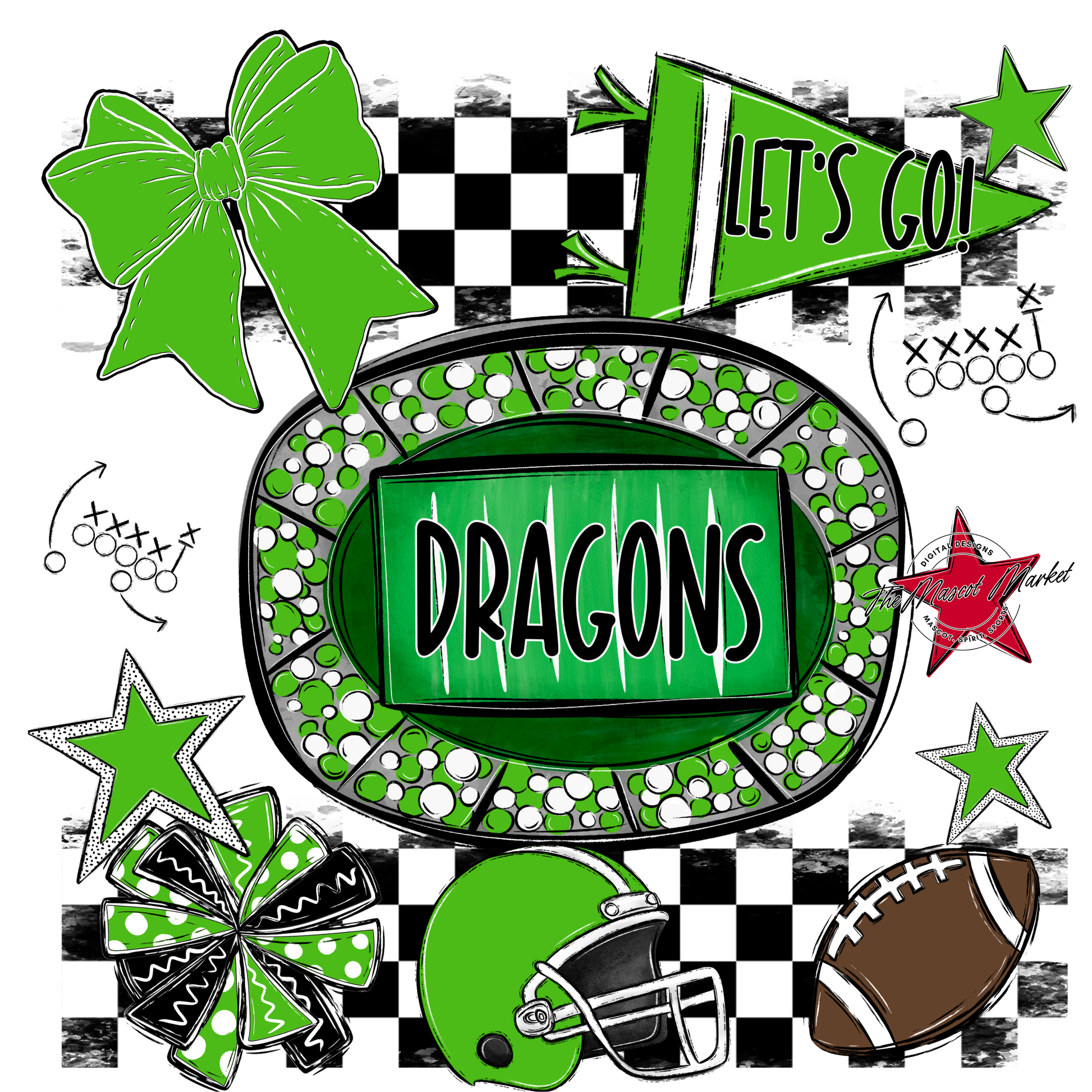 Dragons Checkers Spirit Design-Bright Green