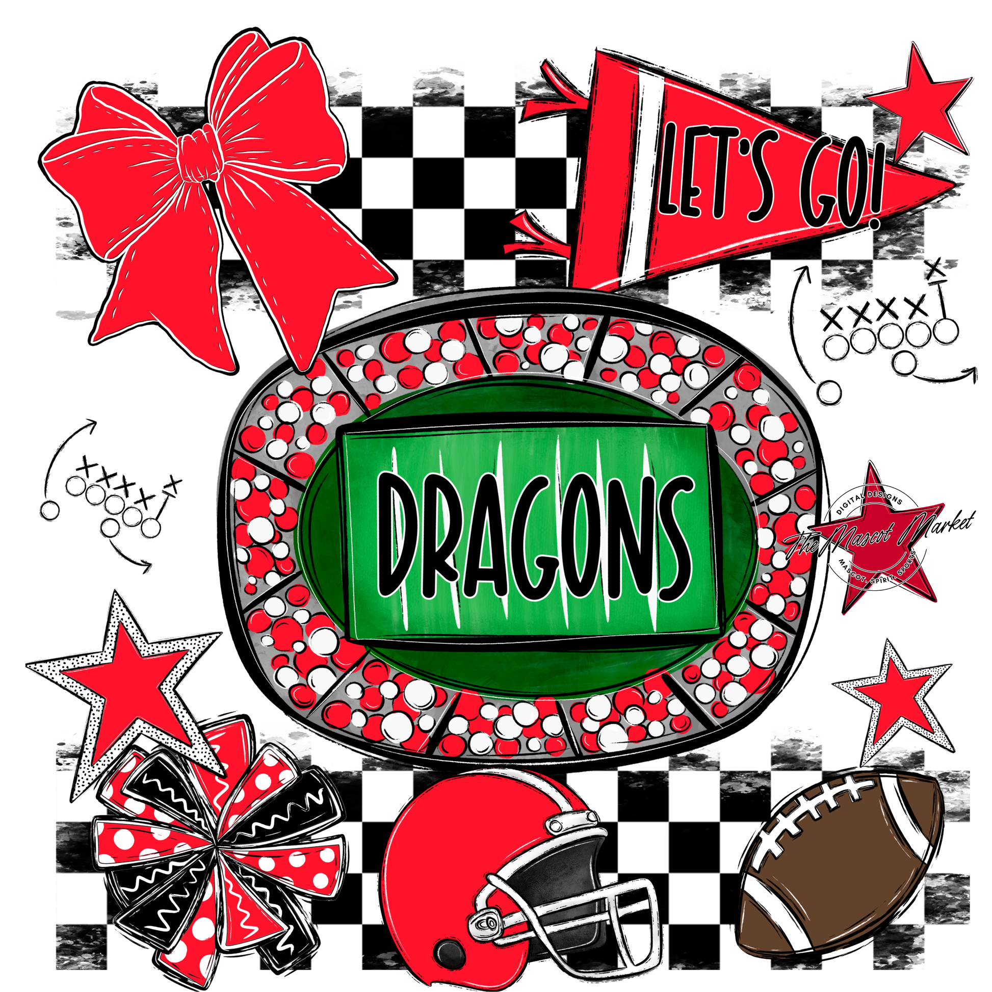 Dragons Checkers Spirit Design-Bright Red