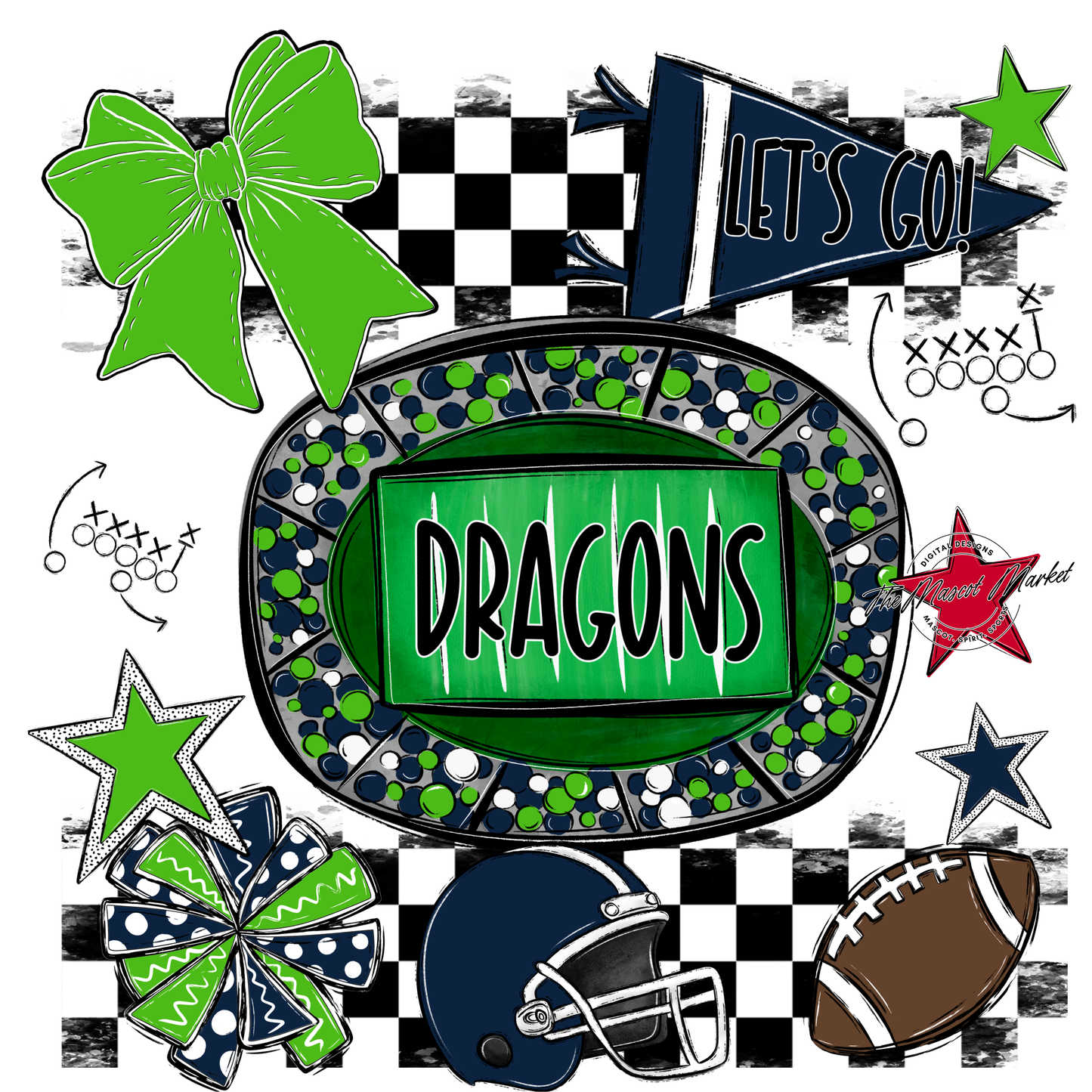 Dragons Checkers Spirit Design-Navy