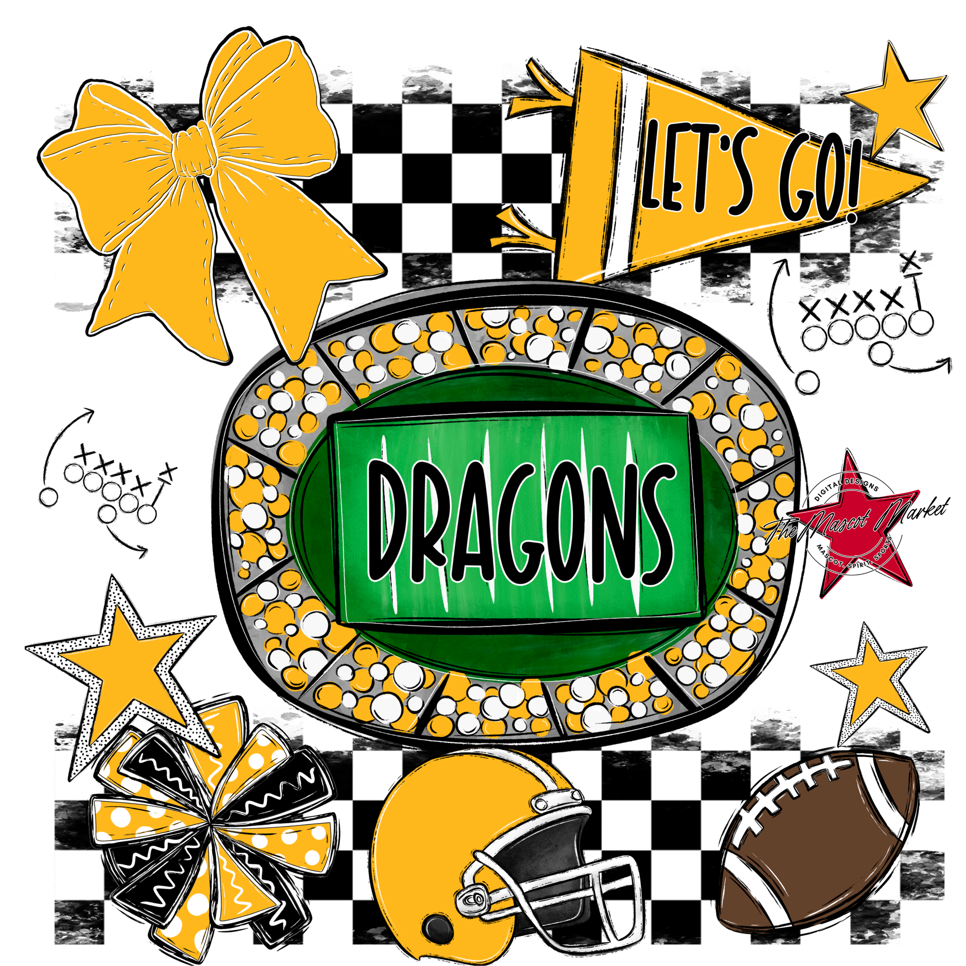 Dragons Checkers Spirit Design-Yellow