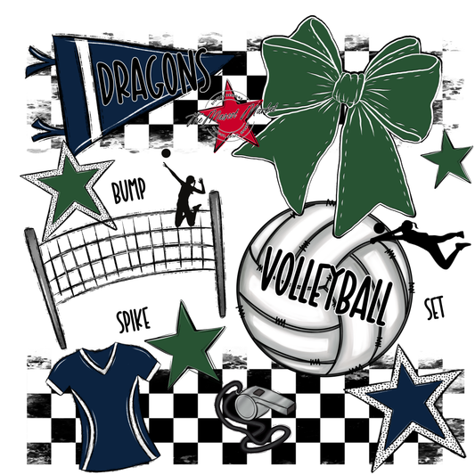 Dragons Checkers Volleyball Spirit Design-Navy-Green