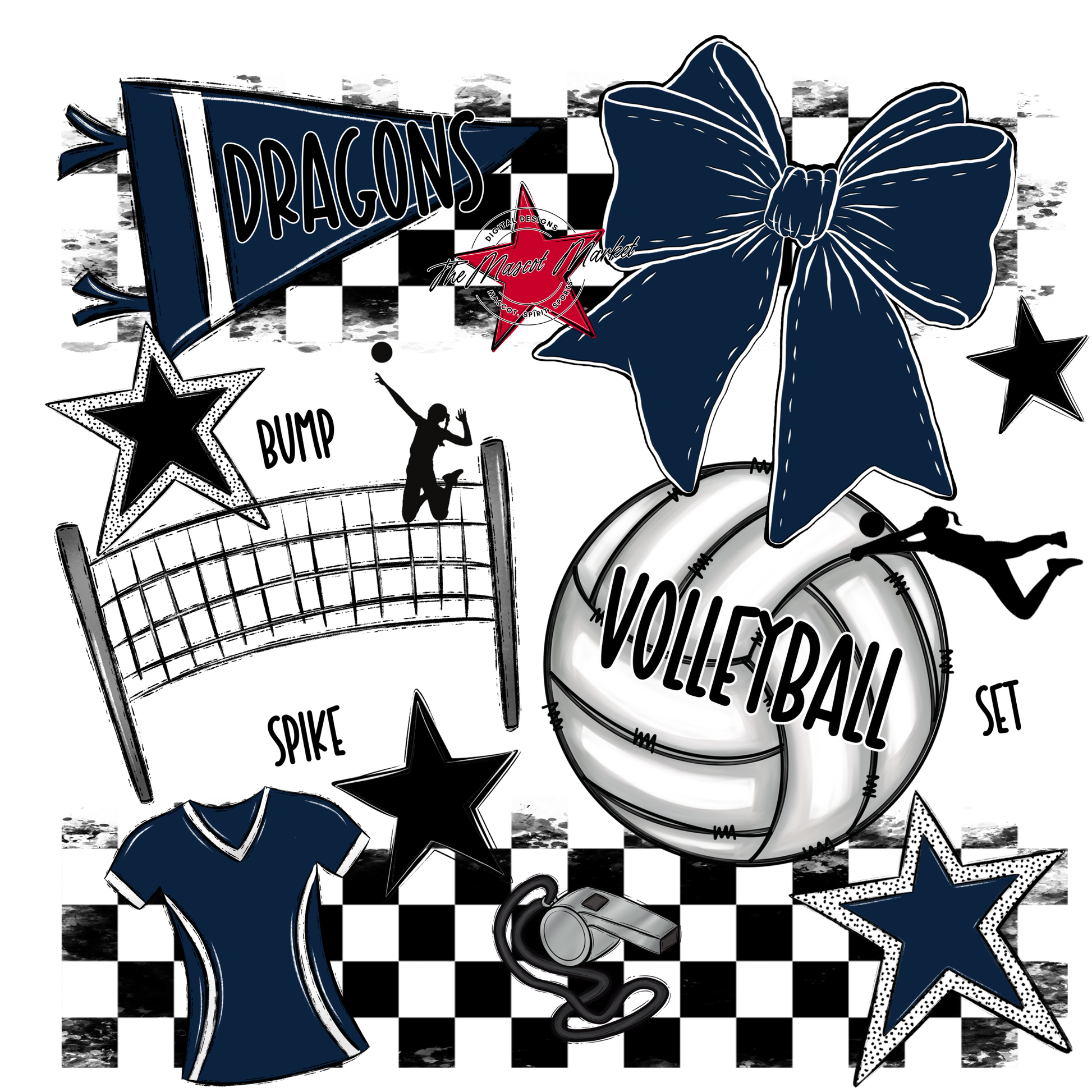Dragons Checkers Volleyball Spirit Design-Navy